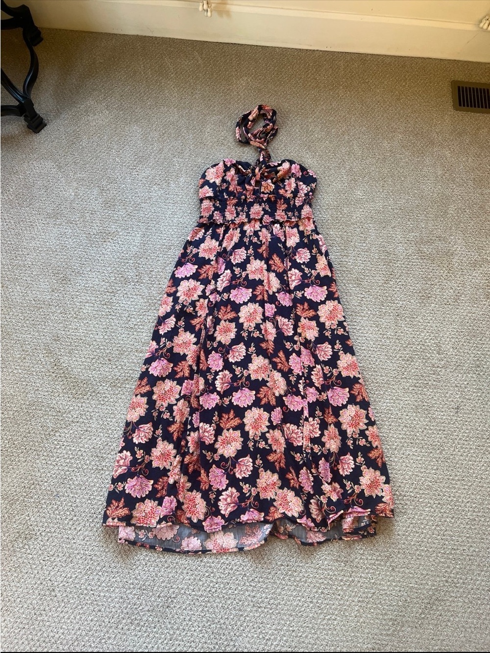 Old Navy Navy Floral Maxi Dress with Pink Flowers